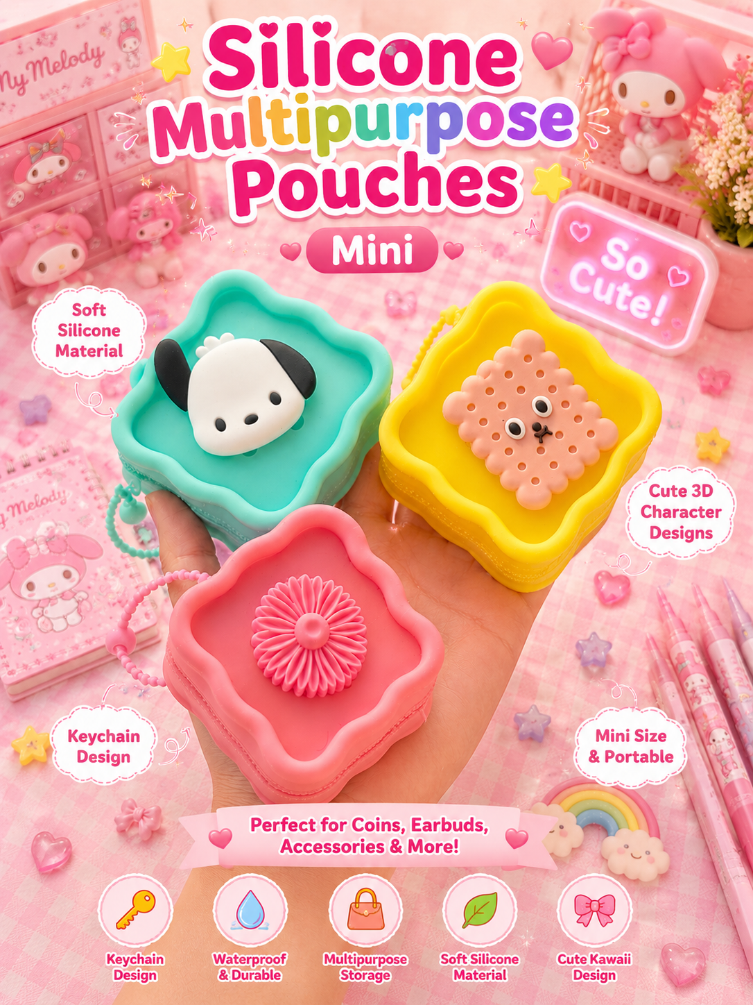 Kawaii Silicone Multipurpose Pouch 🌼✨