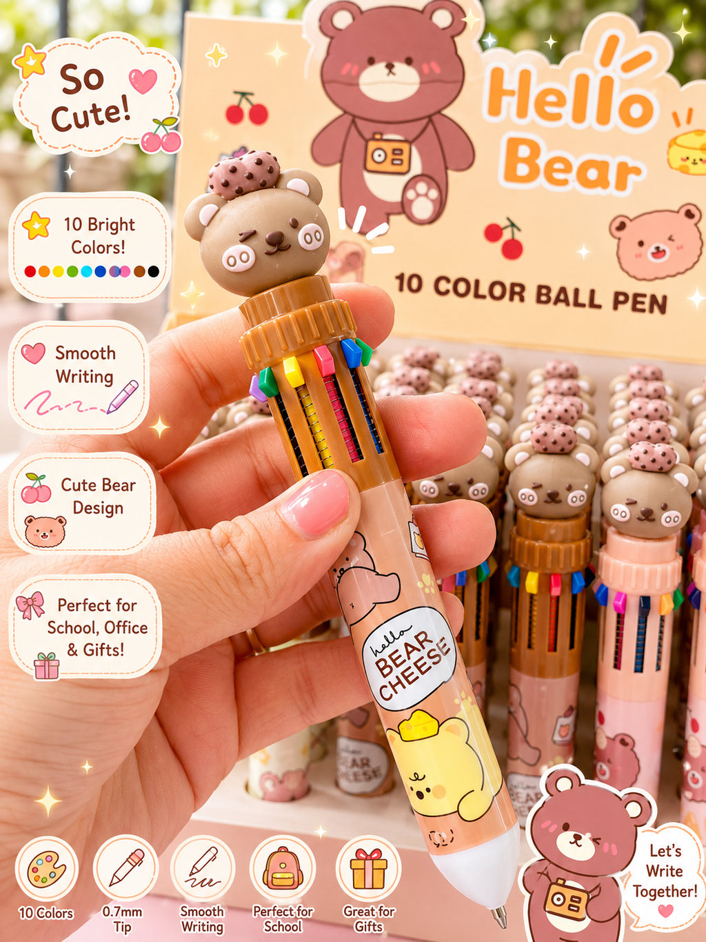 Bear 10-Color Ball Point Pen 🌸🧸